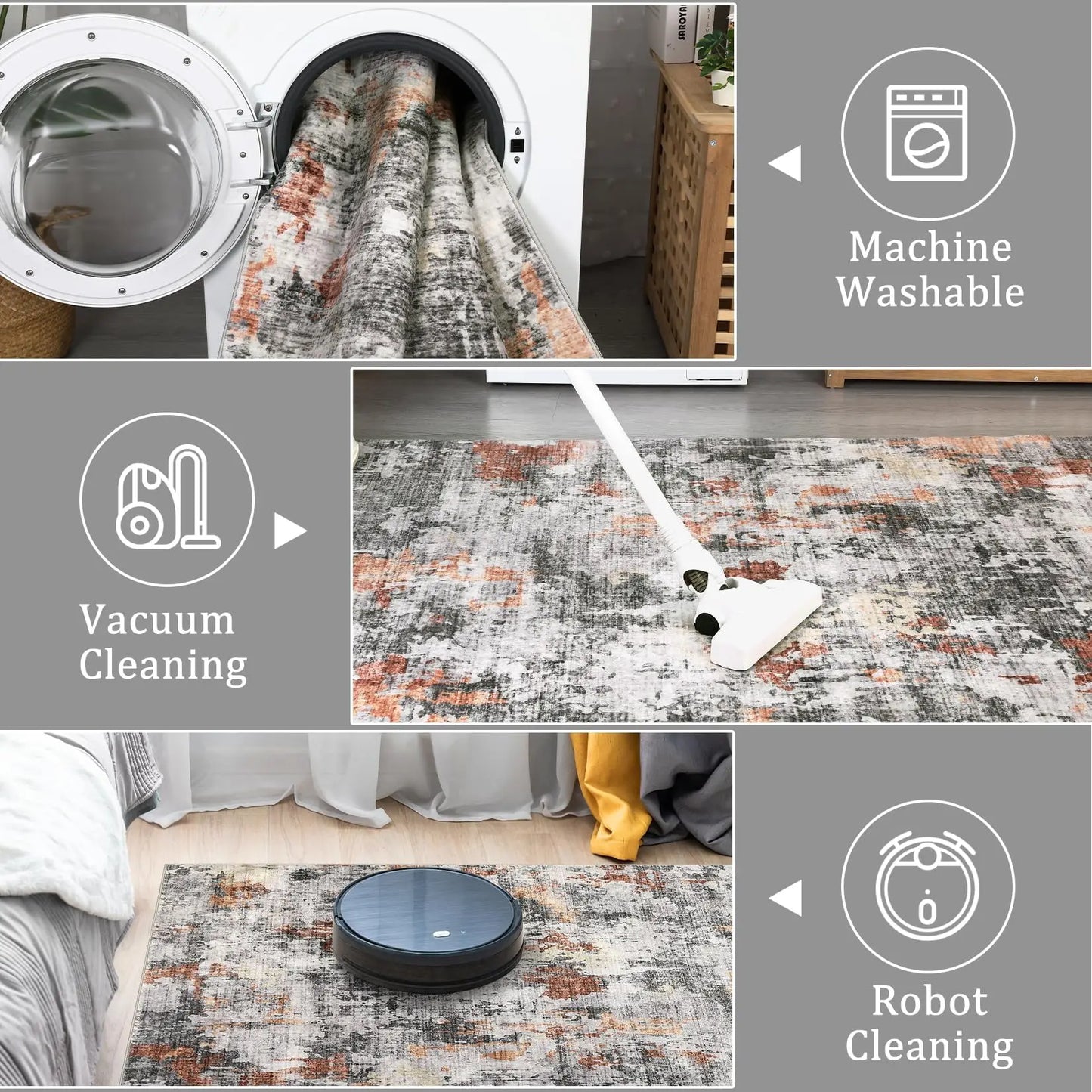 Moderner Teppich 160x220cm Waschbar – Abstrakter Kurzflor Teppich für Wohnzimmer & Schlafzimmer