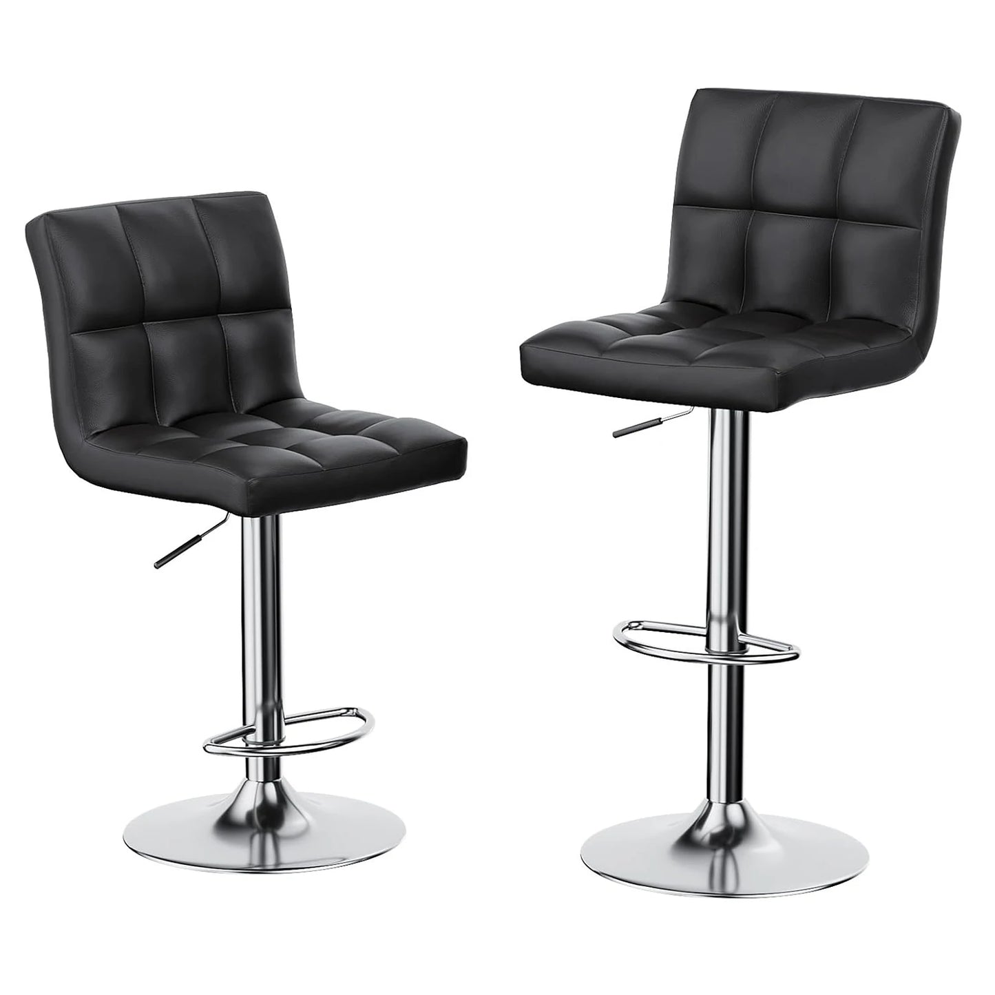 Barhocker 2er Set Höhensverstellbar Kunstleder Schwarz – Drehbarer Tresenstuhl Chrom