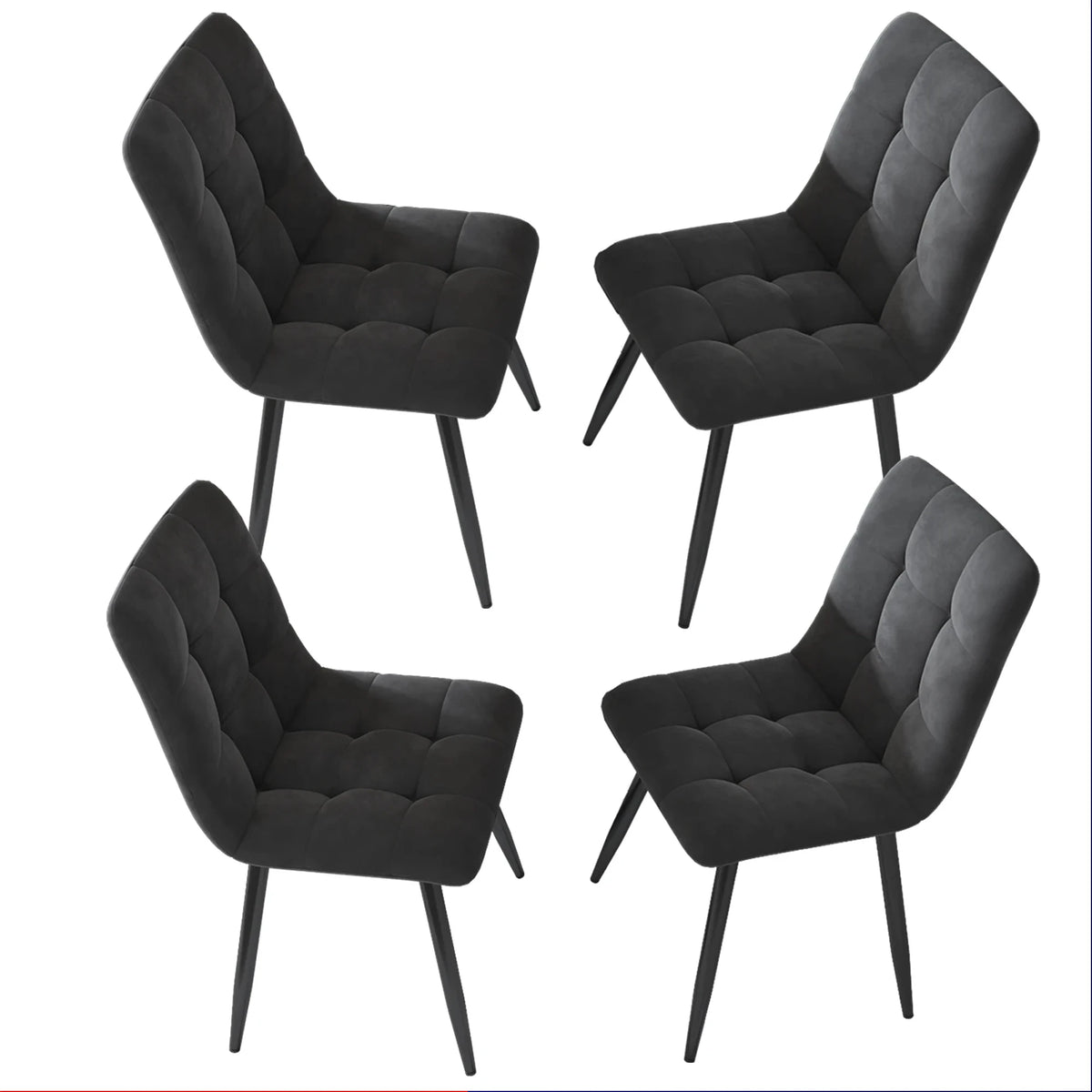 Moderne Samt Esszimmerstühle 4er Set Grau – Ergonomische Küchenstühle Polsterstuhl Metall