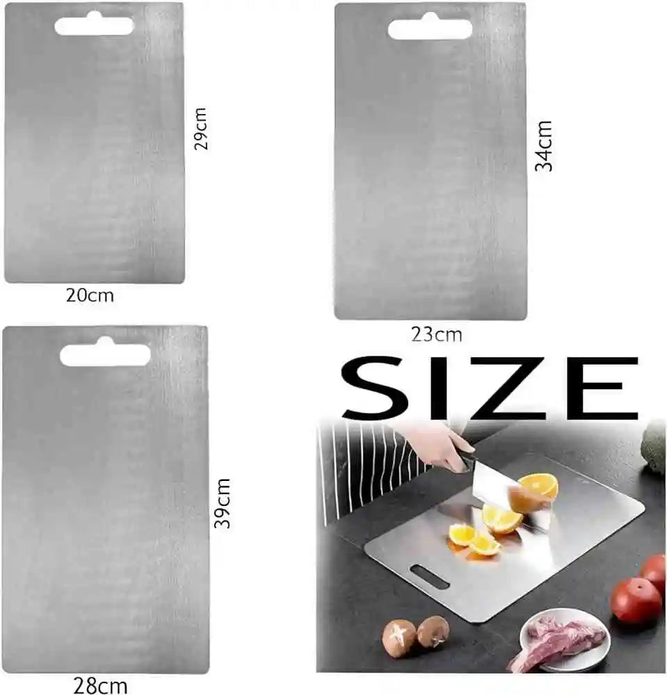 Edelstahl Schneidebrett Titan Optik – Beidseitiges Metall Schneidebrett fuer Fleisch & Gemuese