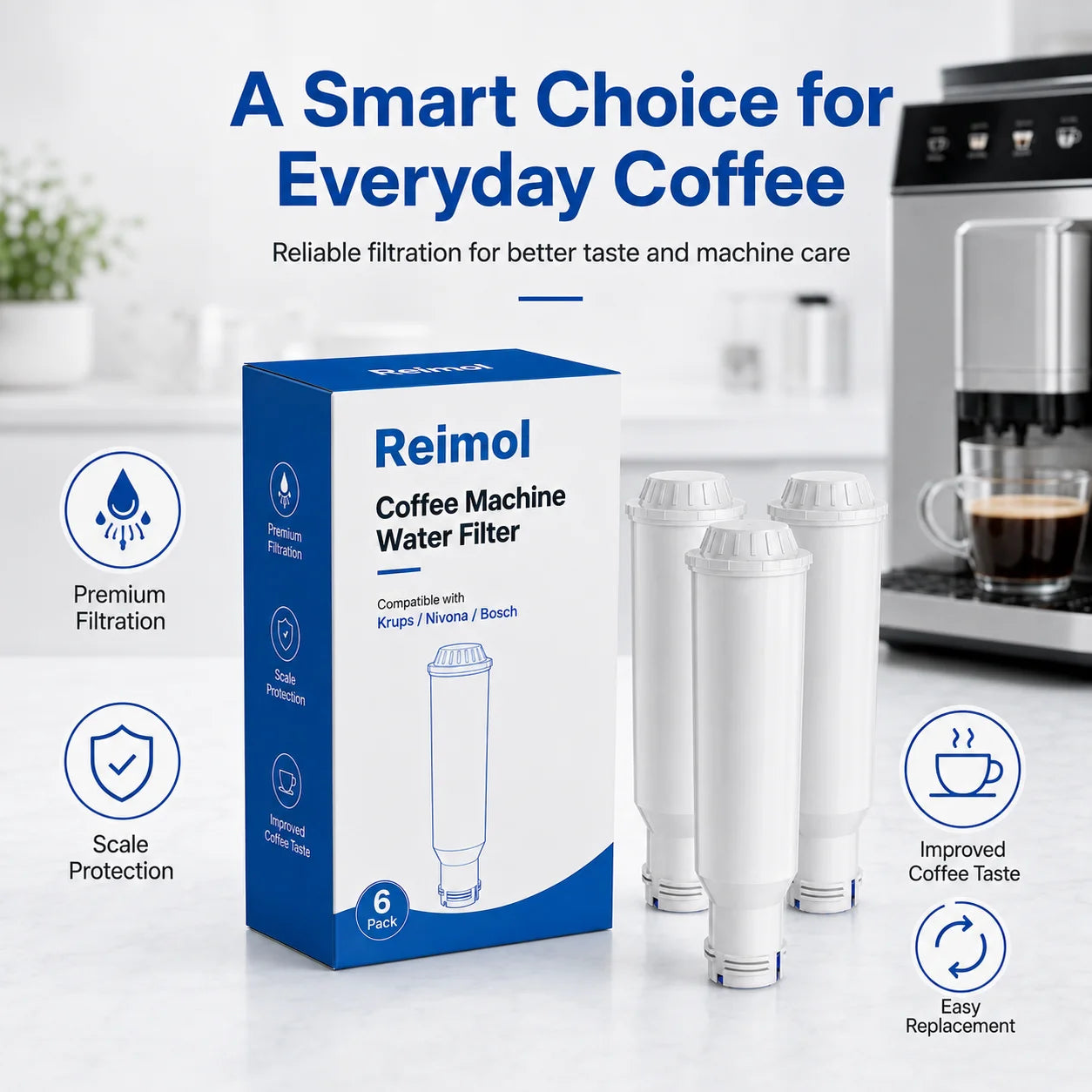 Wasserfilter Kartuschen 6er Pack – Ersatzfilter Passend für Krups Bosch Nivona Kaffeemaschinen