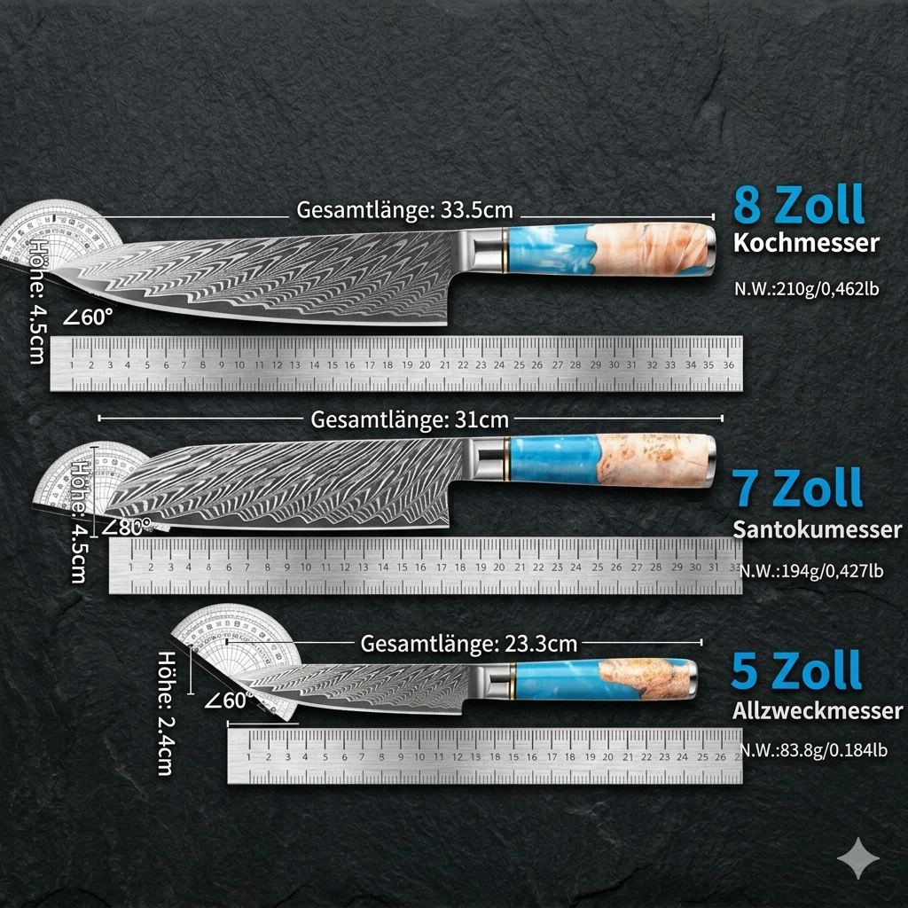 Damast 3-teiliges Küchenmesser-Set