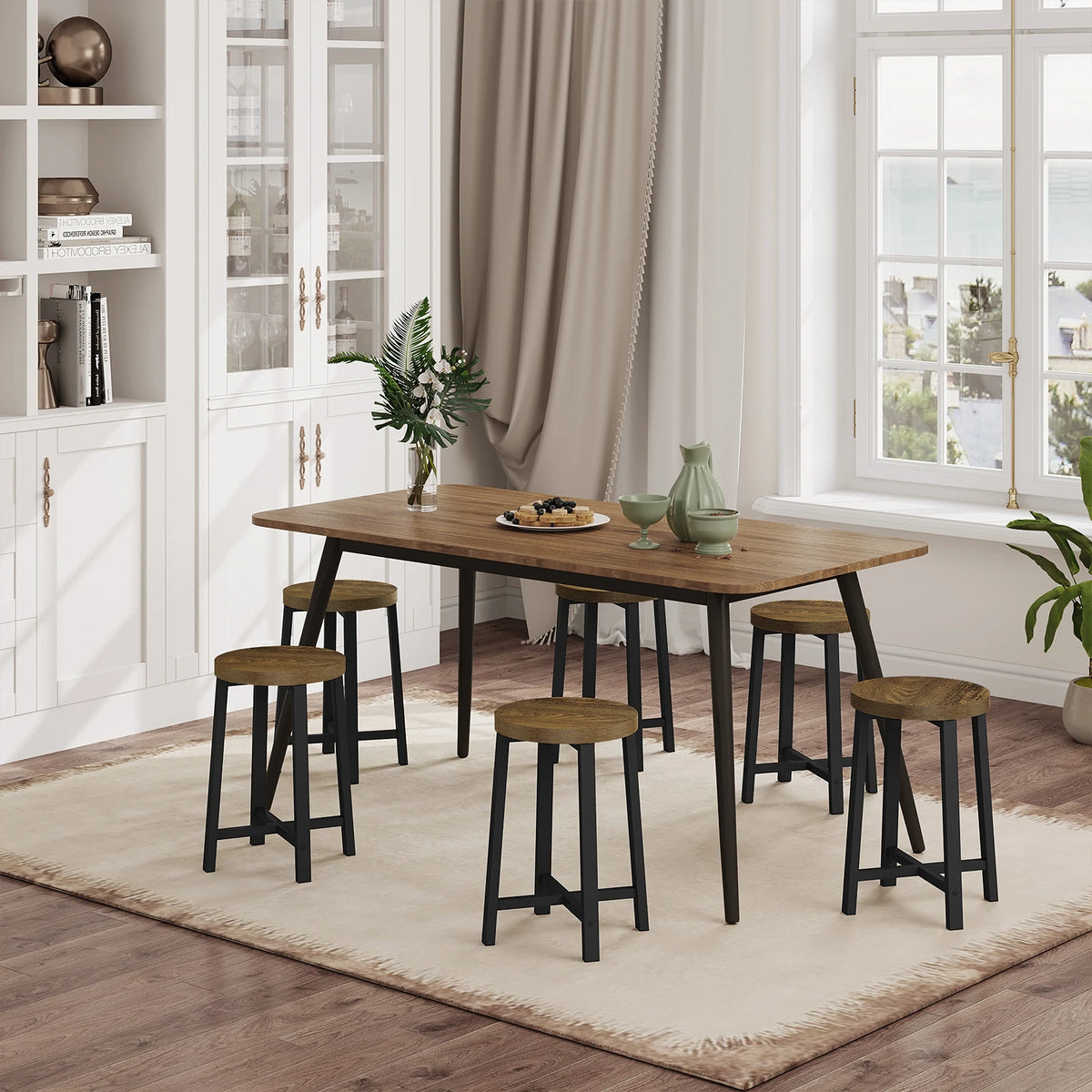 Küchenhocker 2er Set Industrie-Design – Kompakter Beistellhocker aus Metall & Holz bis 100kg