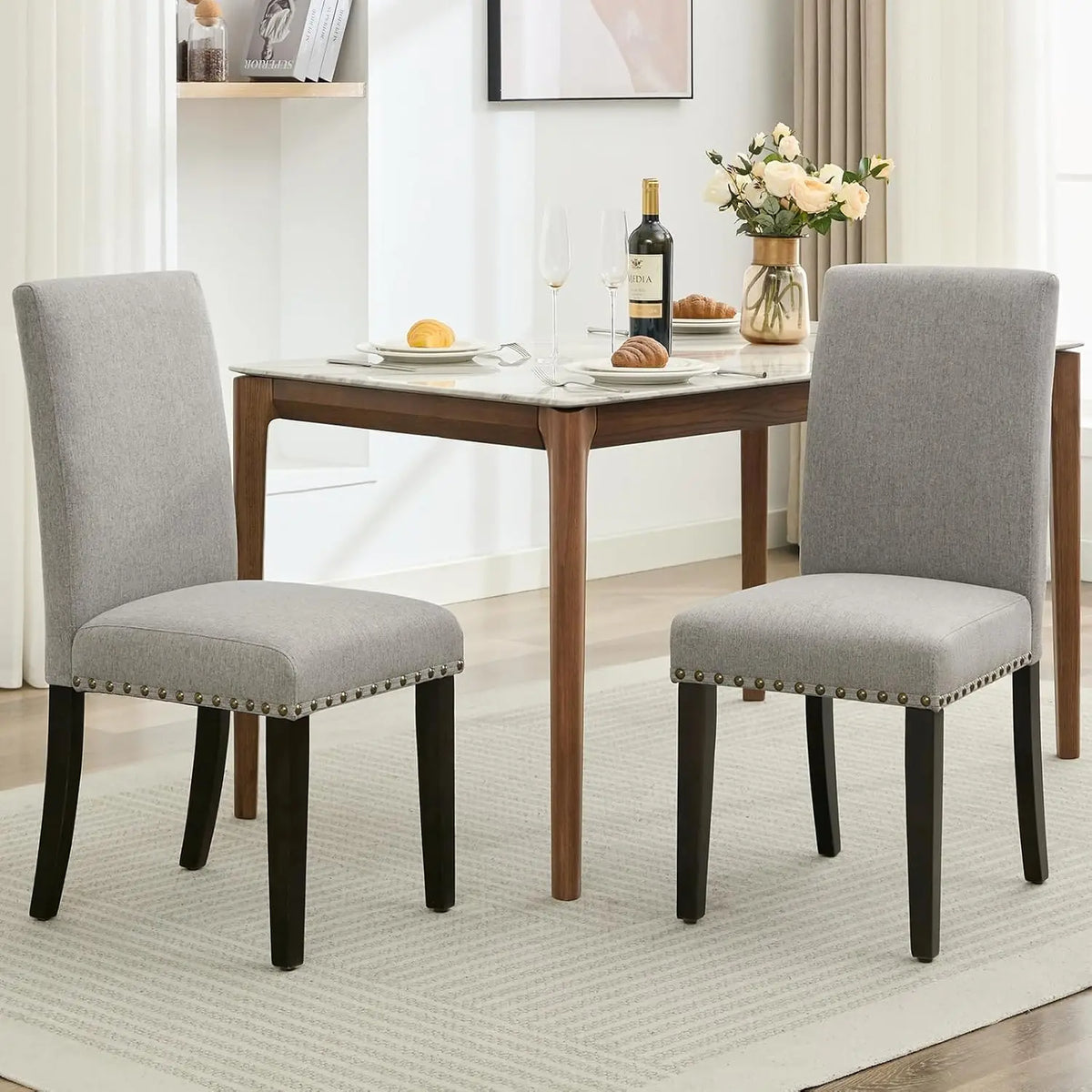 Esszimmerstuhl 2er Set Beige – Modernes Polsterstuhl Set mit Ergonomischer Rueckenlehne & Holzgestell
