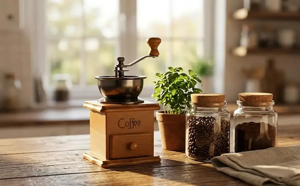 Manuelle Kaffeemühle im Vintage-Design – Klassische Handmühle mit Keramik-Mahlwerk