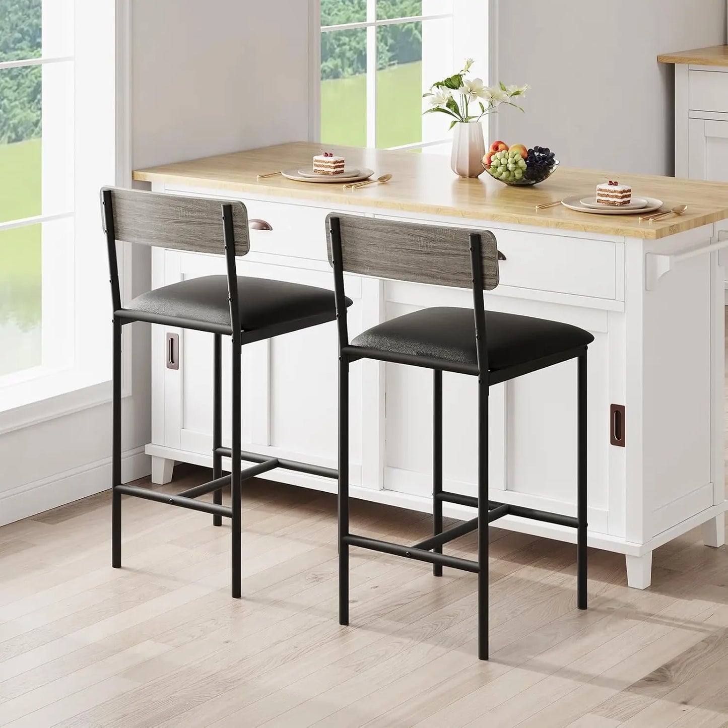 Modernes Stehtisch Set mit 2 Barhockern – Kompakte Esstisch Garnitur mit Regal für Küche