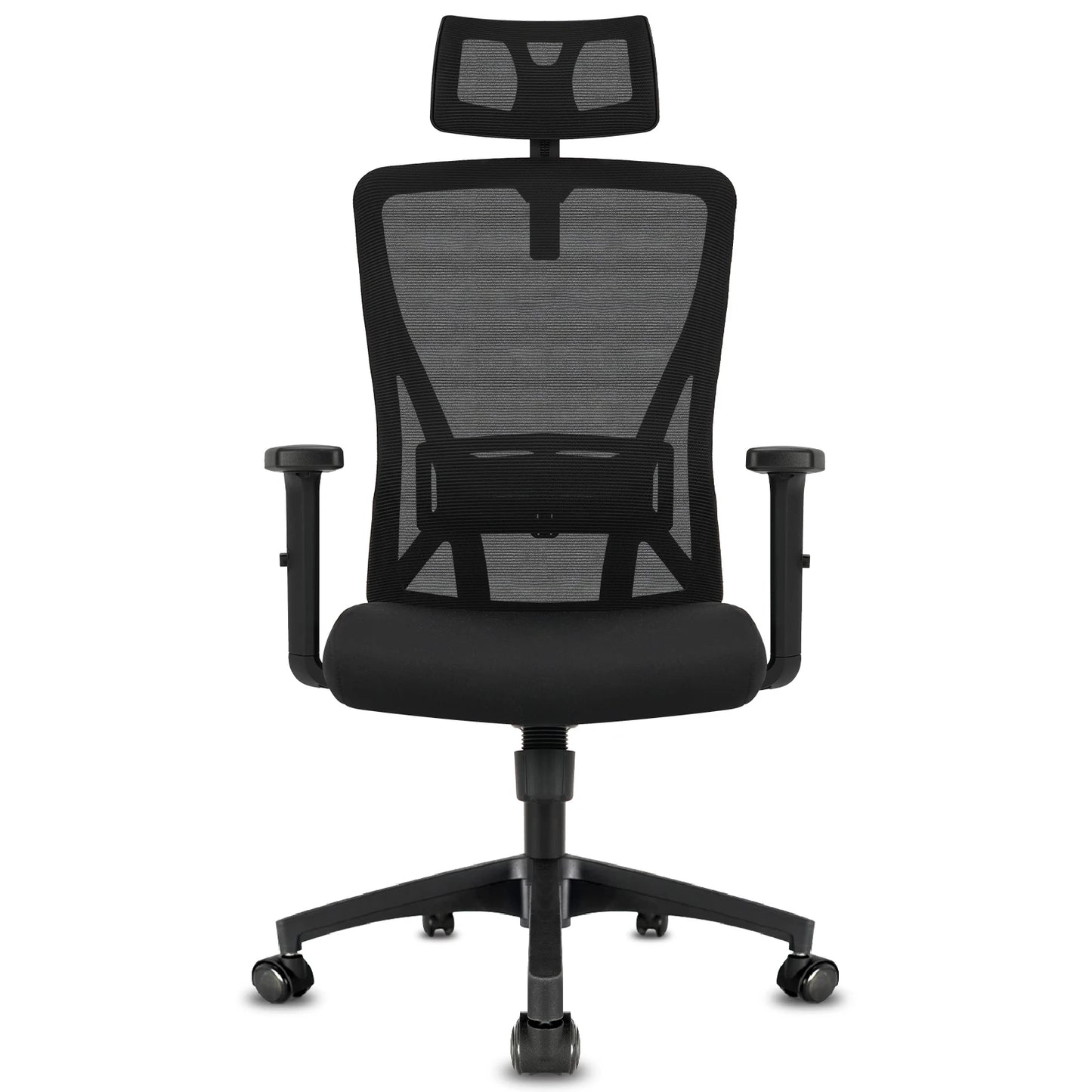 Buerostuhl Ergonomisch Schwarz – Verstellbarer Netz Drehstuhl mit Armlehnen, Kopfstuetze & Rollen bis 150kg