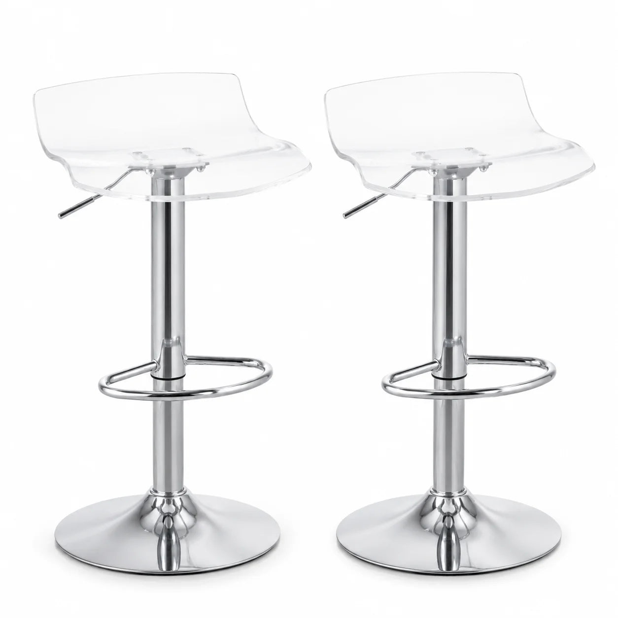 Moderne Barhocker 2er Set Acryl Höhenverstellbar – Transparenter Drehstuhl mit Chrom-Gestell
