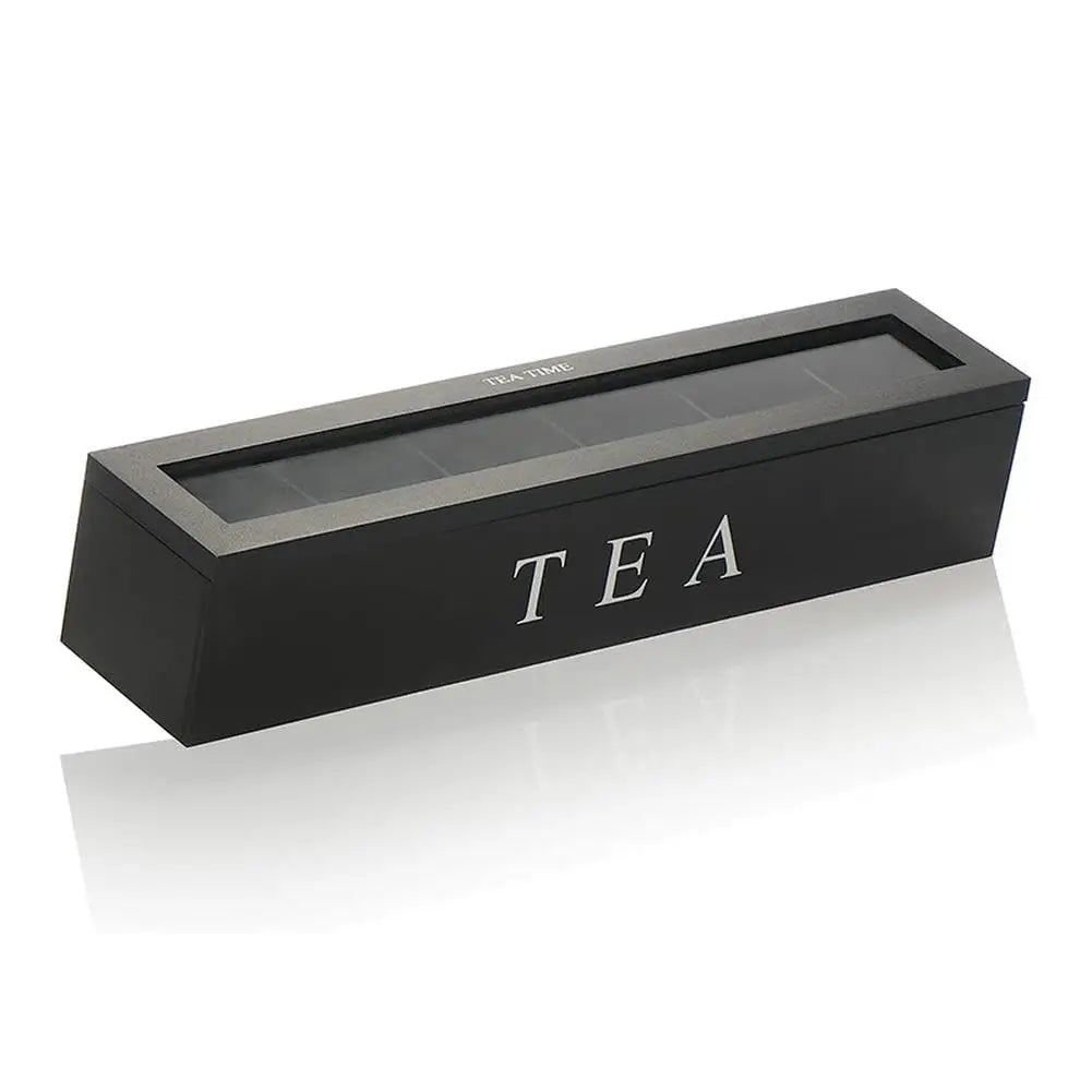 Tee-Organizer aus Holz mit Glasdeckel – Elegante Tee-Aufbewahrungsbox mit 6 Fächern