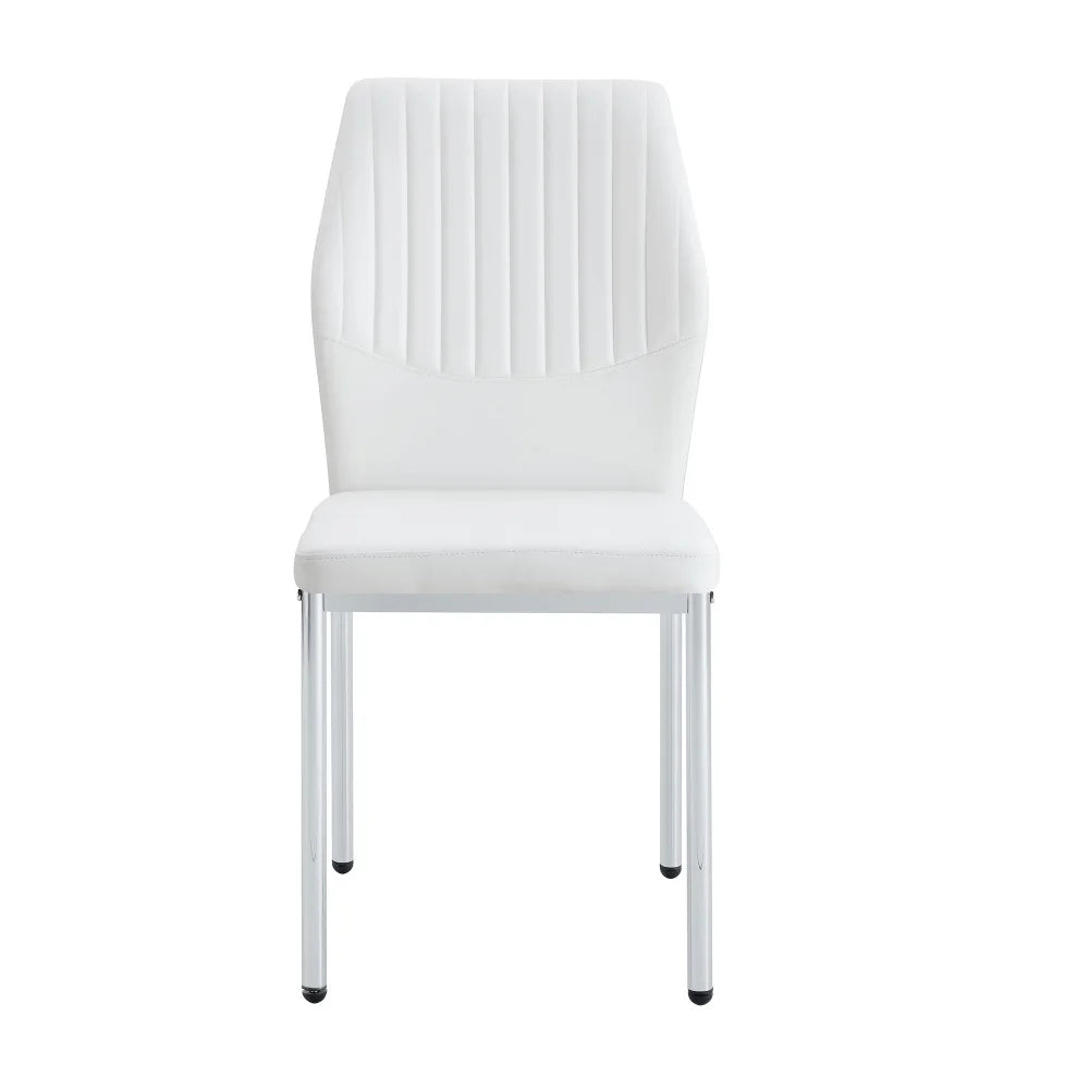 Esszimmerstuhl 4er Set Weiss – Modernes Polsterstuhl Set aus Kunstleder & Metallbeinen in Silber