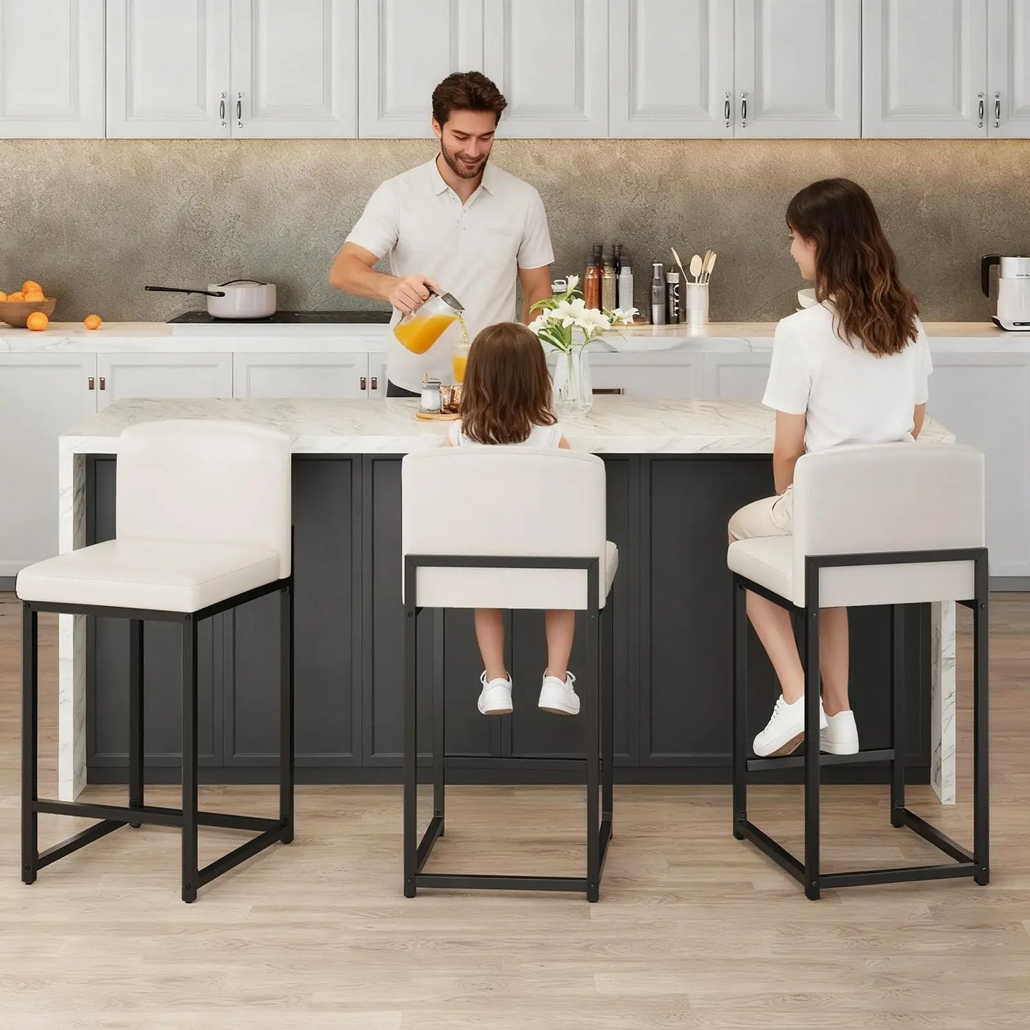 Barhocker 2er Set Kunstleder – Ergonomischer Stuhlsatz mit Polsterung & Metallrahmen