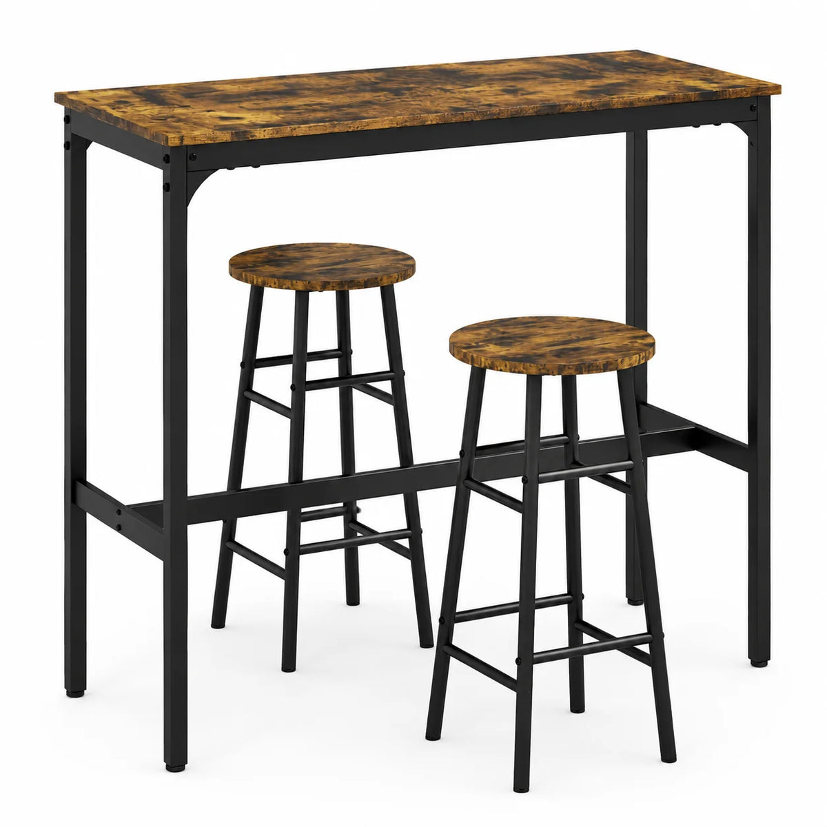 Bartisch Set 3-teilig mit 2 Barhockern Schwarz – Kompakte Essgruppe im Holzlook 80x60cm