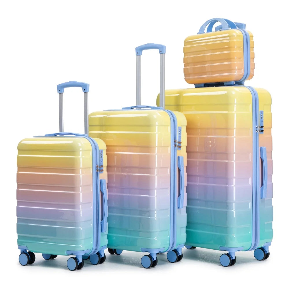 Kofferset 4-teilig PC Hartschale Bunt – Reiseset mit Handgepaeck 20 Zoll Koffer & Kosmetikkoffer 14 Zoll