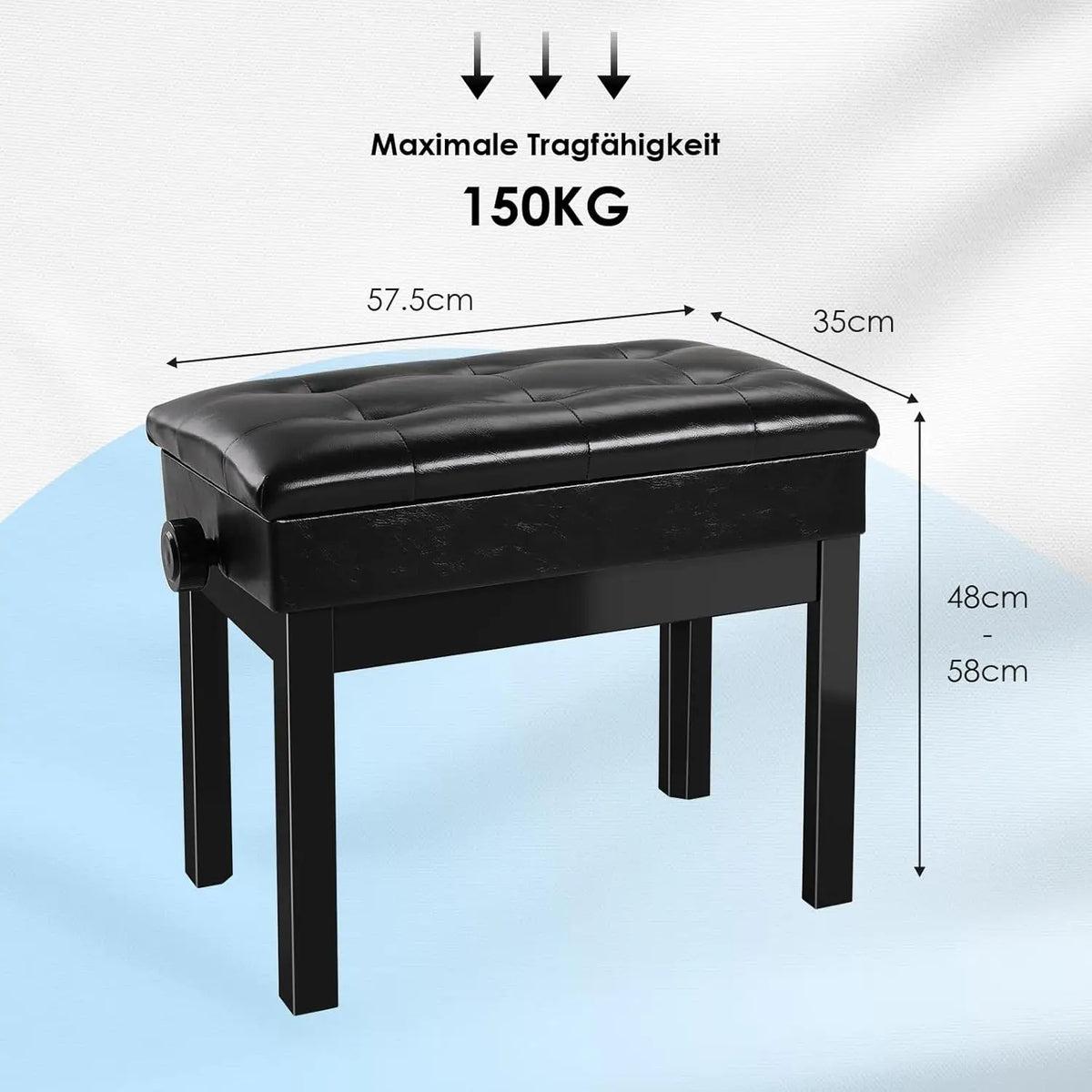 Höhenverstellbare Klavierbank mit Stauraum – Ergonomischer Pianohocker Schwarz Single & Doppel