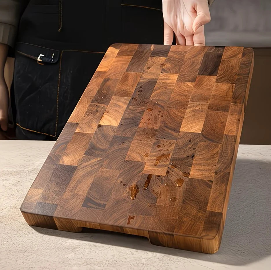 Bambus Schneidebrett 4er Set Stirnholz – Massiver Holz Hackblock fuer Fleisch Gemuese & Kaese