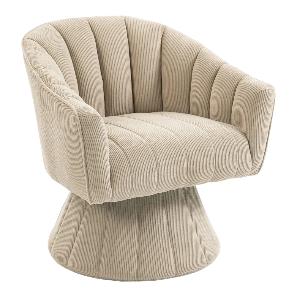 Drehsessel Beige – Modernes 360 Grad Cord Polstersessel Set mit Holzgestell bis 150kg