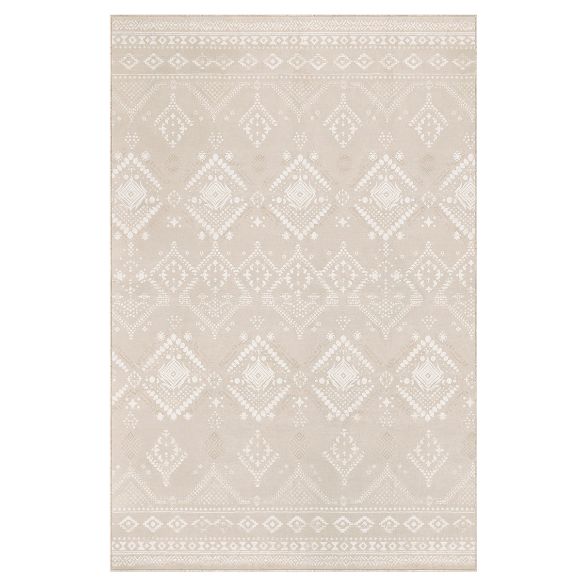 Großer Boho Teppich 200x290cm Waschbar – Plüsch Kunstkaschmir Teppich Wohnzimmer Cappuccino