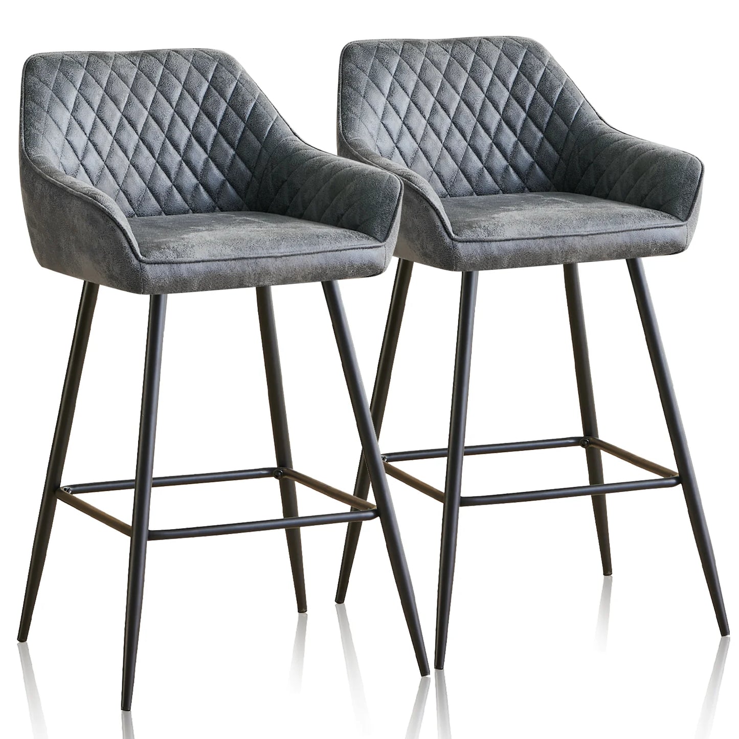 Barhocker 2er Set Kunstleder Schwarz – Moderne Tresenstühle mit Rückenlehne & Fußstütze