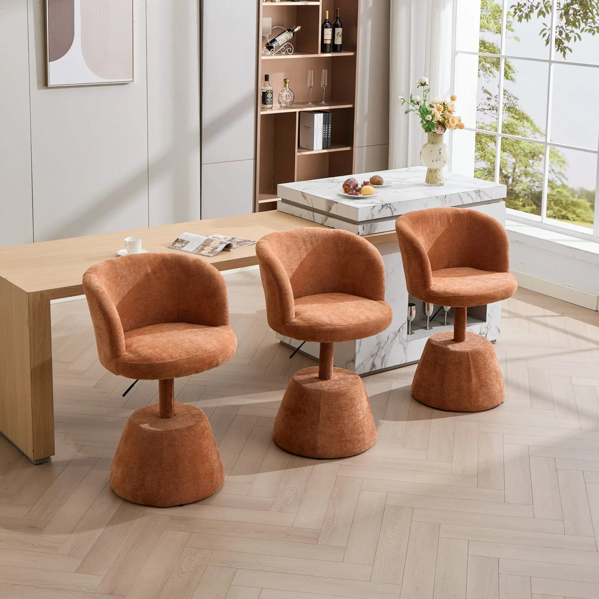 Ergonomischer Drehstuhl Chenille Höhenverstellung – Moderner Polstersessel mit Metalffuss