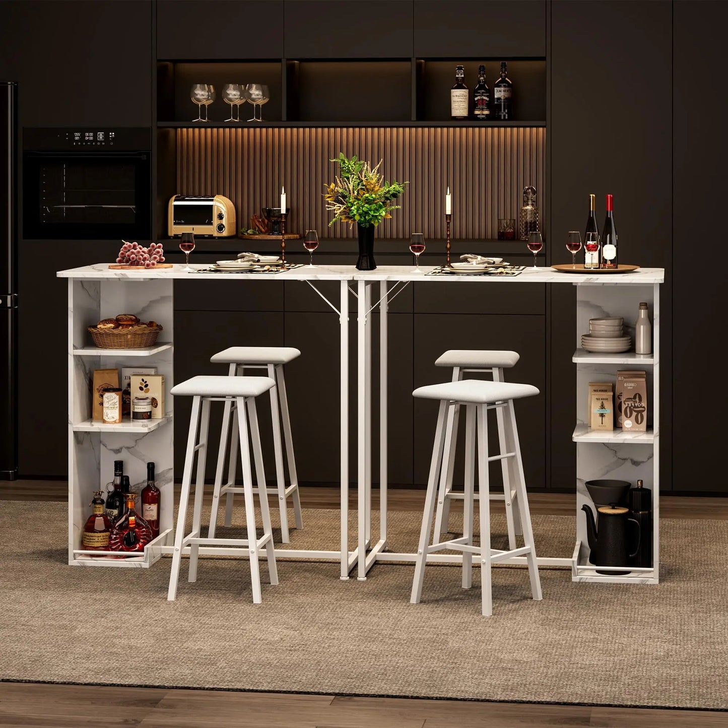 Bartisch Set mit 2 Stühlen 3-teilig – Kompakte Sitzgruppe aus Metall & Holz im Industrie-Design