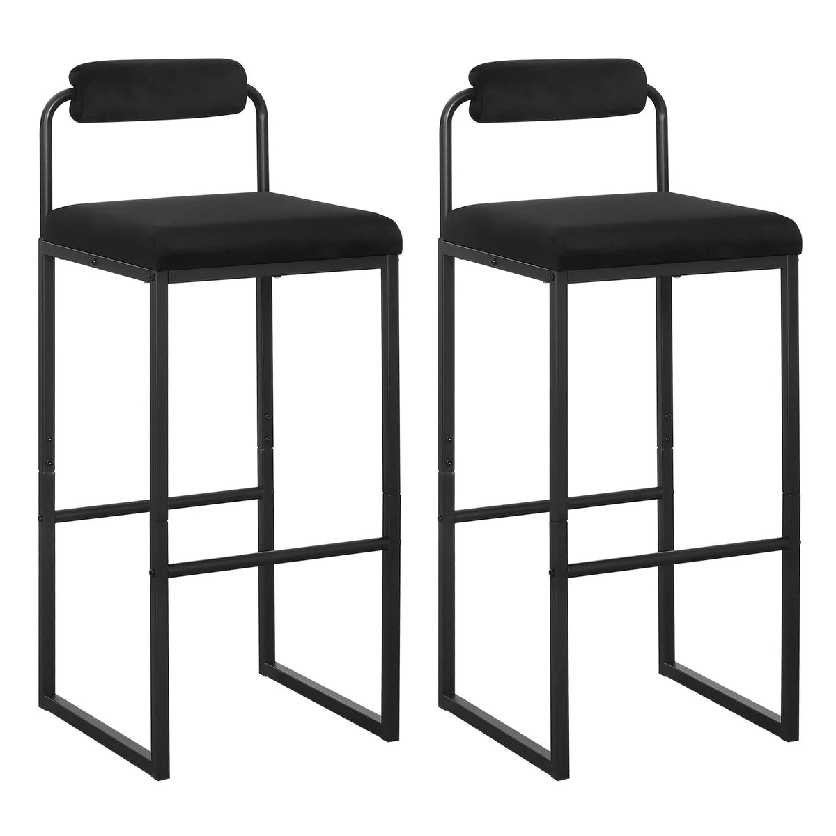 Barhocker 2er Set Samt Dunkelgrau – Ergonomische Tresenstühle 75cm Sitzhöhe mit Metallgestell