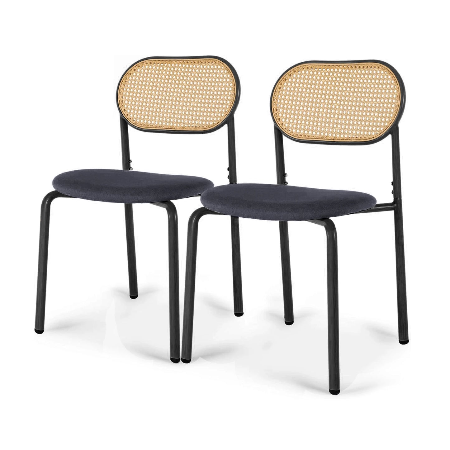 Esszimmerstuhl 2er Set Rattan – Modernes Polsterstuhl Set im Landhausstil mit Metallbeinen bis 150kg