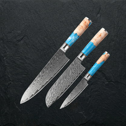 Damast 3-teiliges Küchenmesser-Set