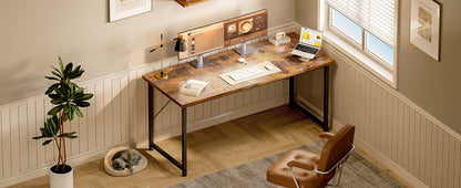 Schreibtisch im Industriestil 140 cm Vintage Braun – Stabiler Computertisch mit X-Strebe