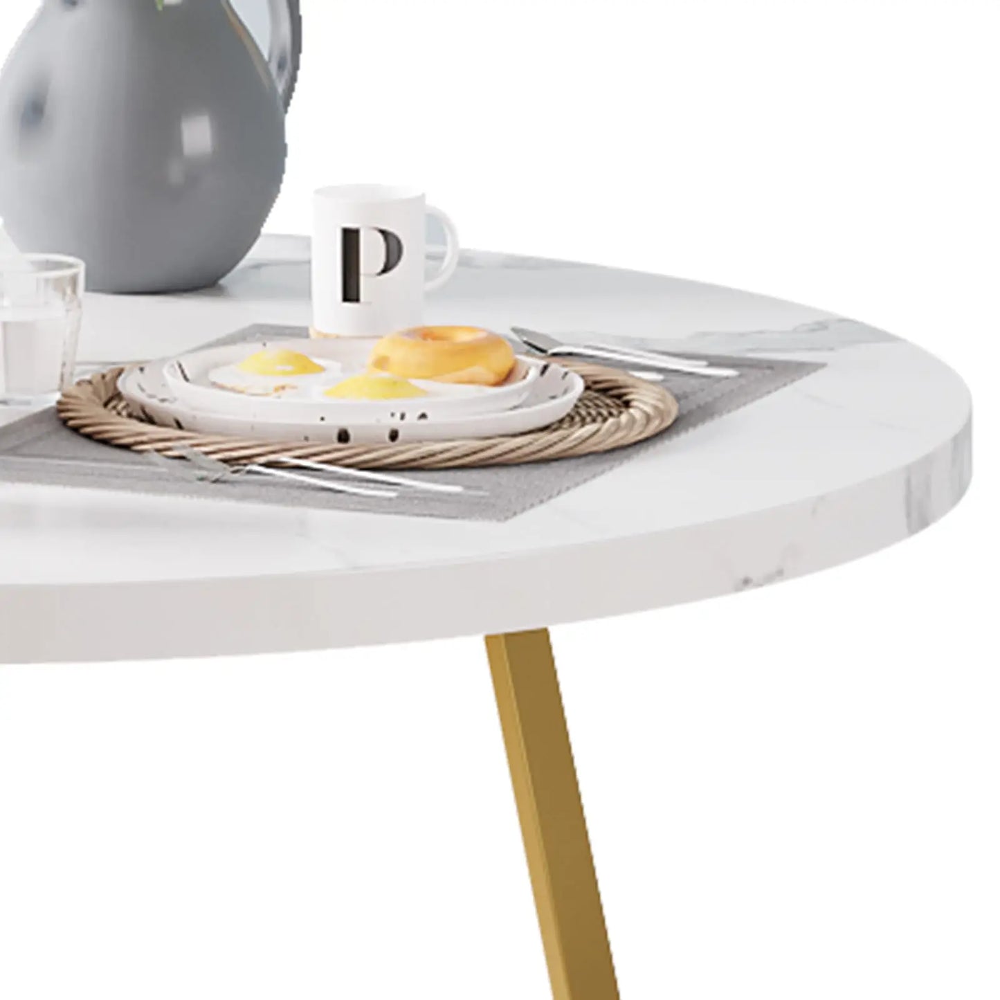 Essgruppe 3-teilig mit Rundem Tisch & 2 Stuehlen – Kompakte Esszimmer Sitzgruppe aus Metall & MDF