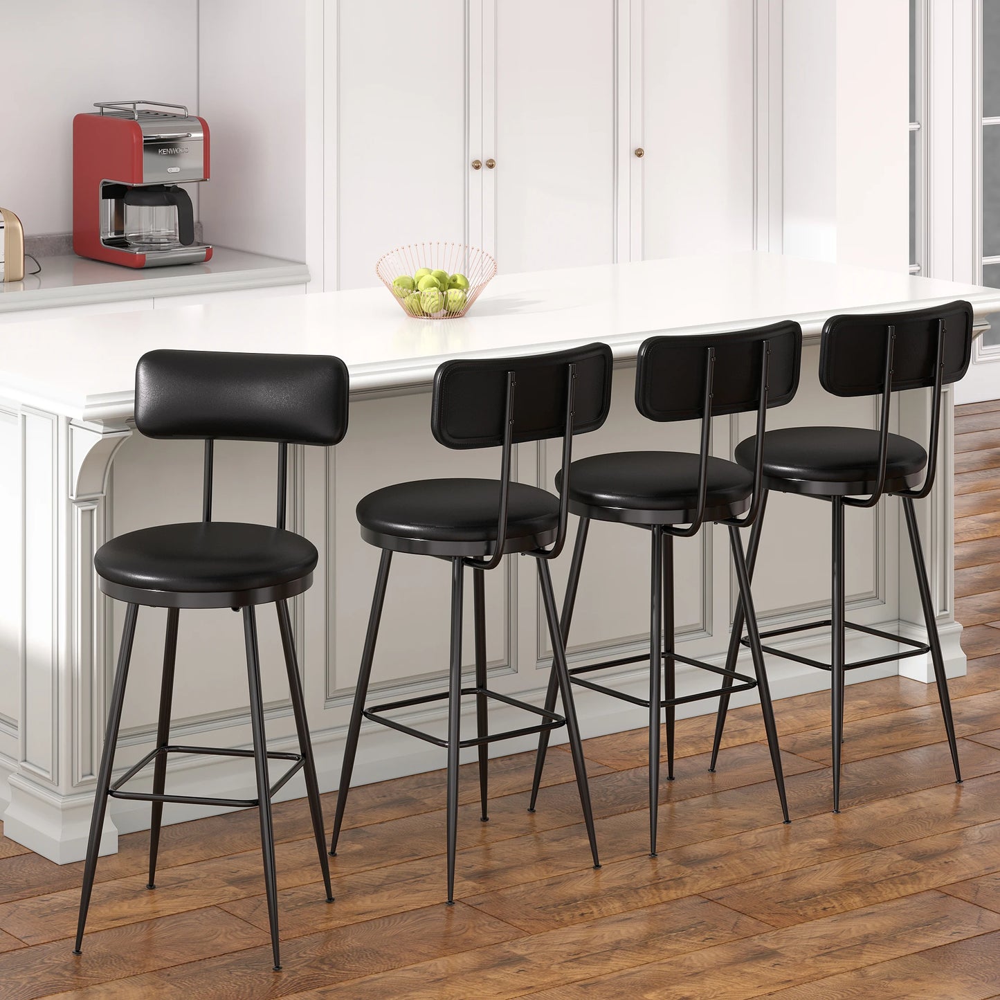 Barhocker 2er Set Schwarz – Moderne Tresenstuehle aus Kunstleder & Metall fuer Kueche, Bar & Counter bis 120kg