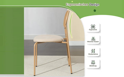 Rattan Esszimmerstühle 2er Set Holzoptik – Polsterstühle Wiener Geflecht für Küche & Wohnzimmer