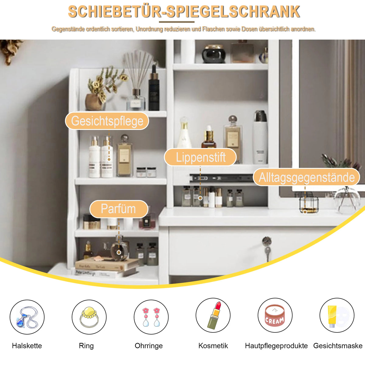 Schminktisch mit Spiegel und Hocker – Moderner Frisiertisch aus Holz mit Stauraum für das Schlafzimmer