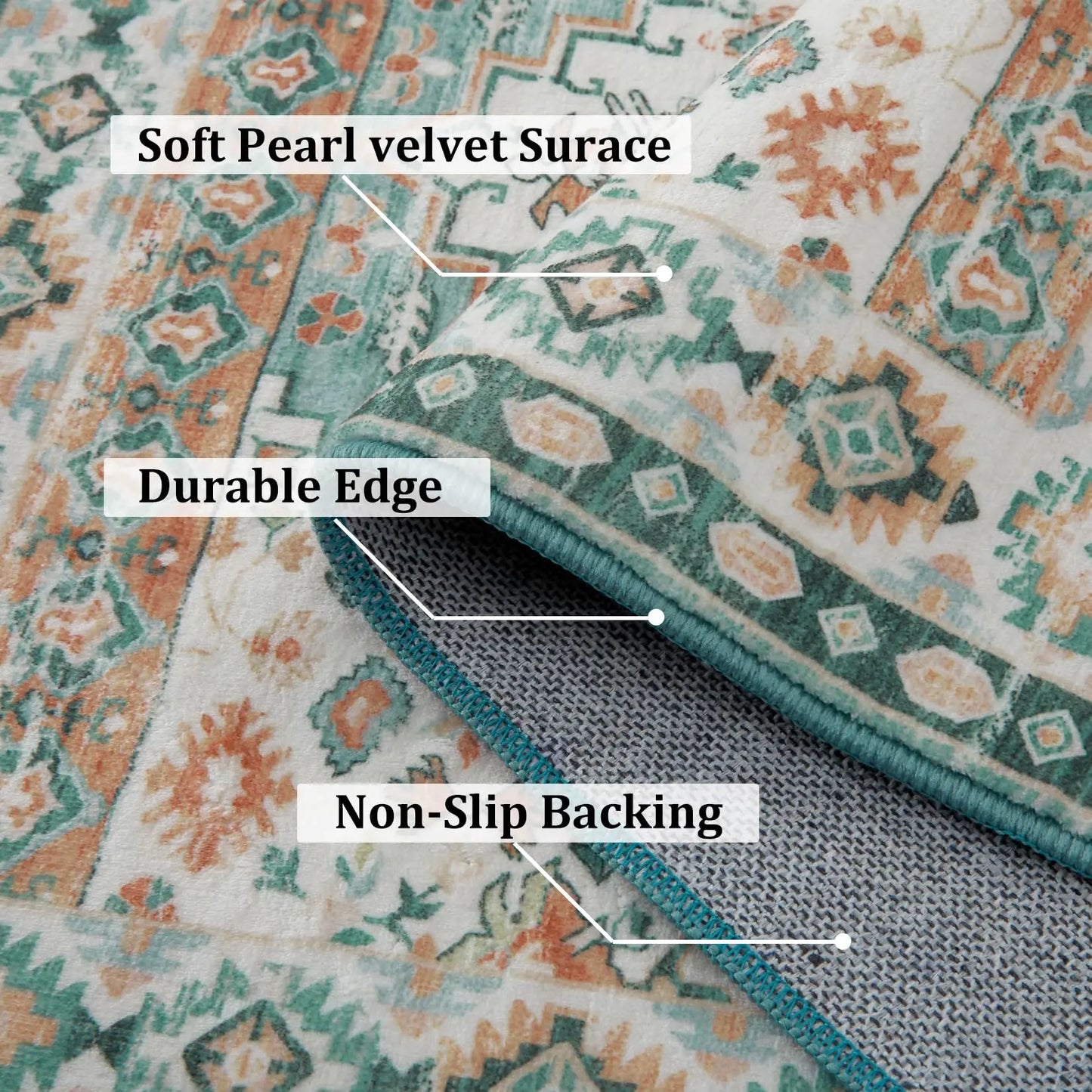 Vintage Orient Teppich 120x170cm Waschbar – Medaillon Kurzflor Teppich für Wohnzimmer