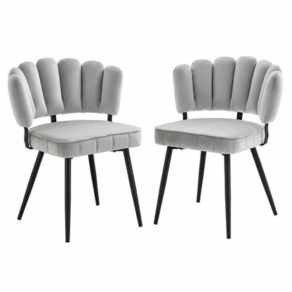 Esszimmerstuhl 2er Set Beige – Modernes Polsterstuhl Set aus Samt in Blutenform mit Metallbeinen bis 120kg