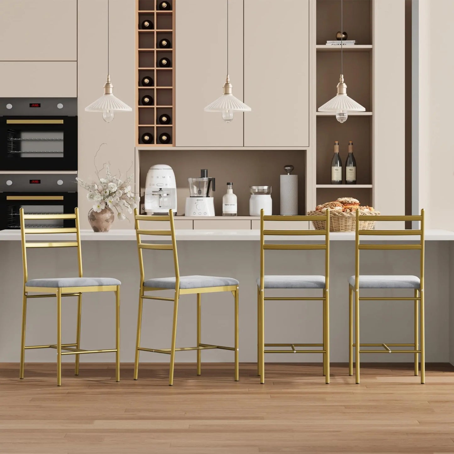 Barhocker 4er Set mit Polsterung – Moderne Tresenstühle mit Metallgestell für Küche & Bar