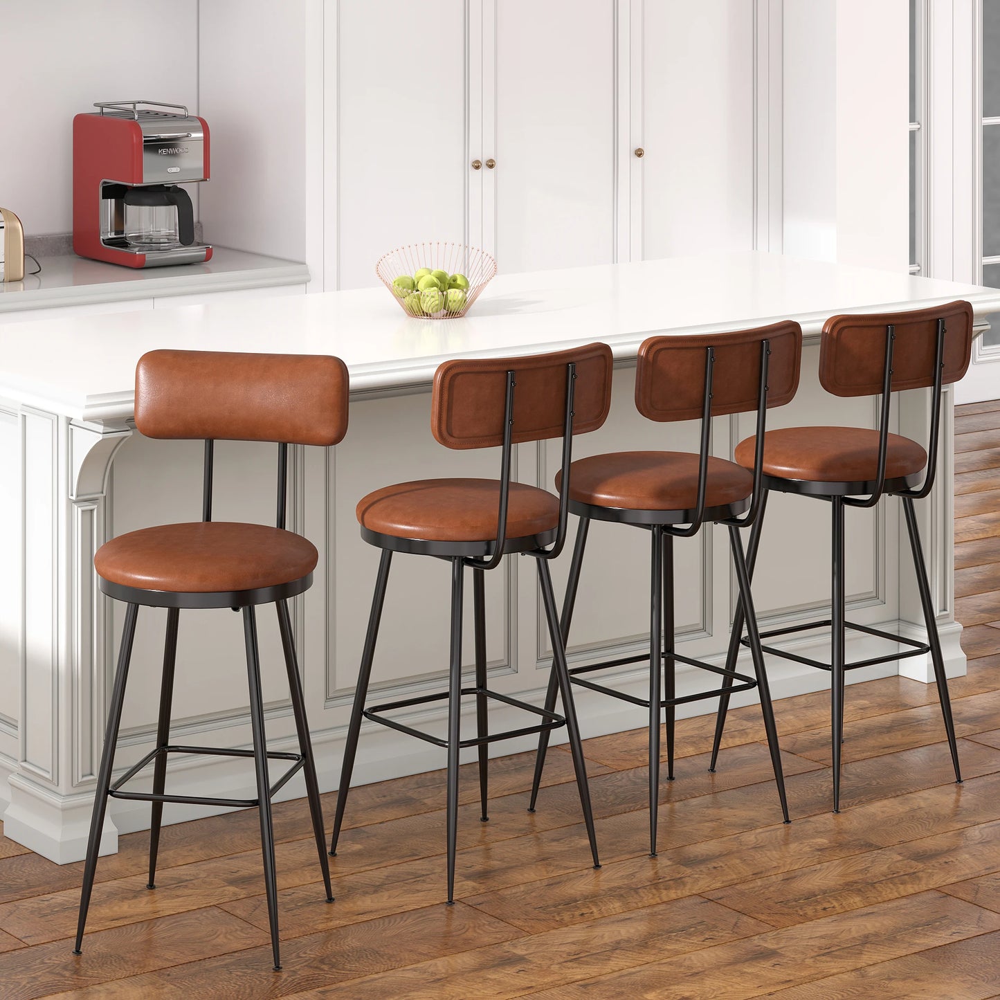 Barhocker 2er Set Schwarz – Moderne Tresenstuehle aus Kunstleder & Metall fuer Kueche, Bar & Counter bis 120kg