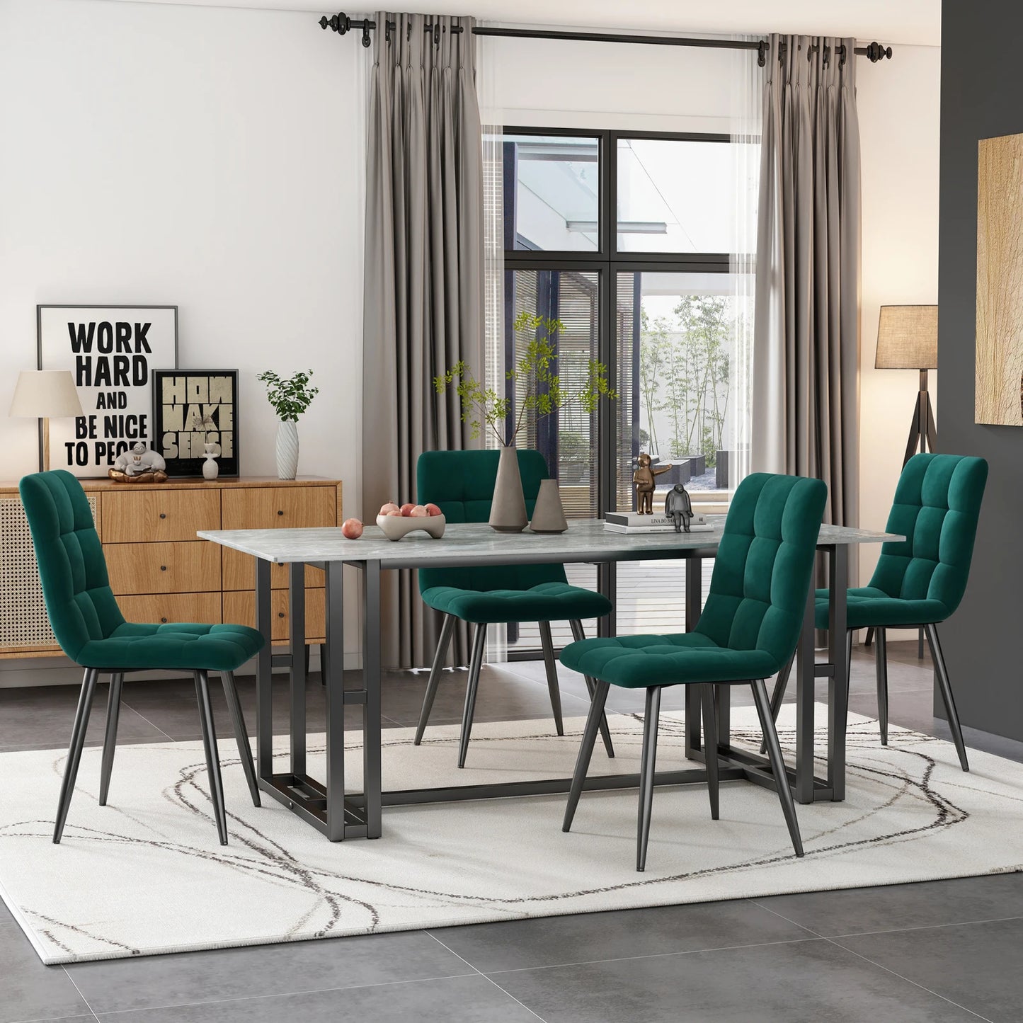 Esszimmerstuhl 4er Set Gruen – Modernes Polsterstuhl Set aus Samt & Metallbeinen bis 150kg
