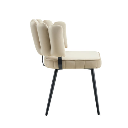 Esszimmerstuhl 2er Set Beige – Modernes Polsterstuhl Set aus Samt in Blutenform mit Metallbeinen bis 120kg