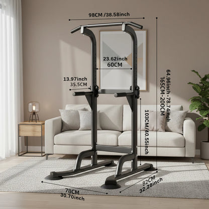 Klimmzugstation Höhenverstellbar – Freistehende Power Tower Dip Station für Homegym bis 150kg