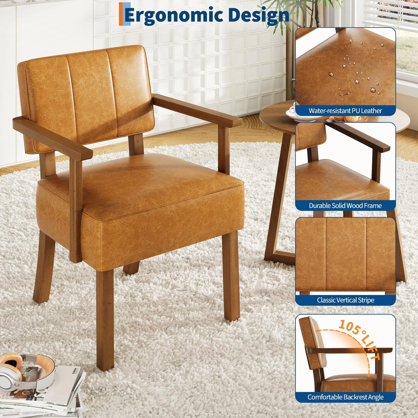 Loungesessel Beige – Moderner Cord Polstersessel mit Holzgestell & Armlehnen fuer Wohnzimmer & Schlafzimmer