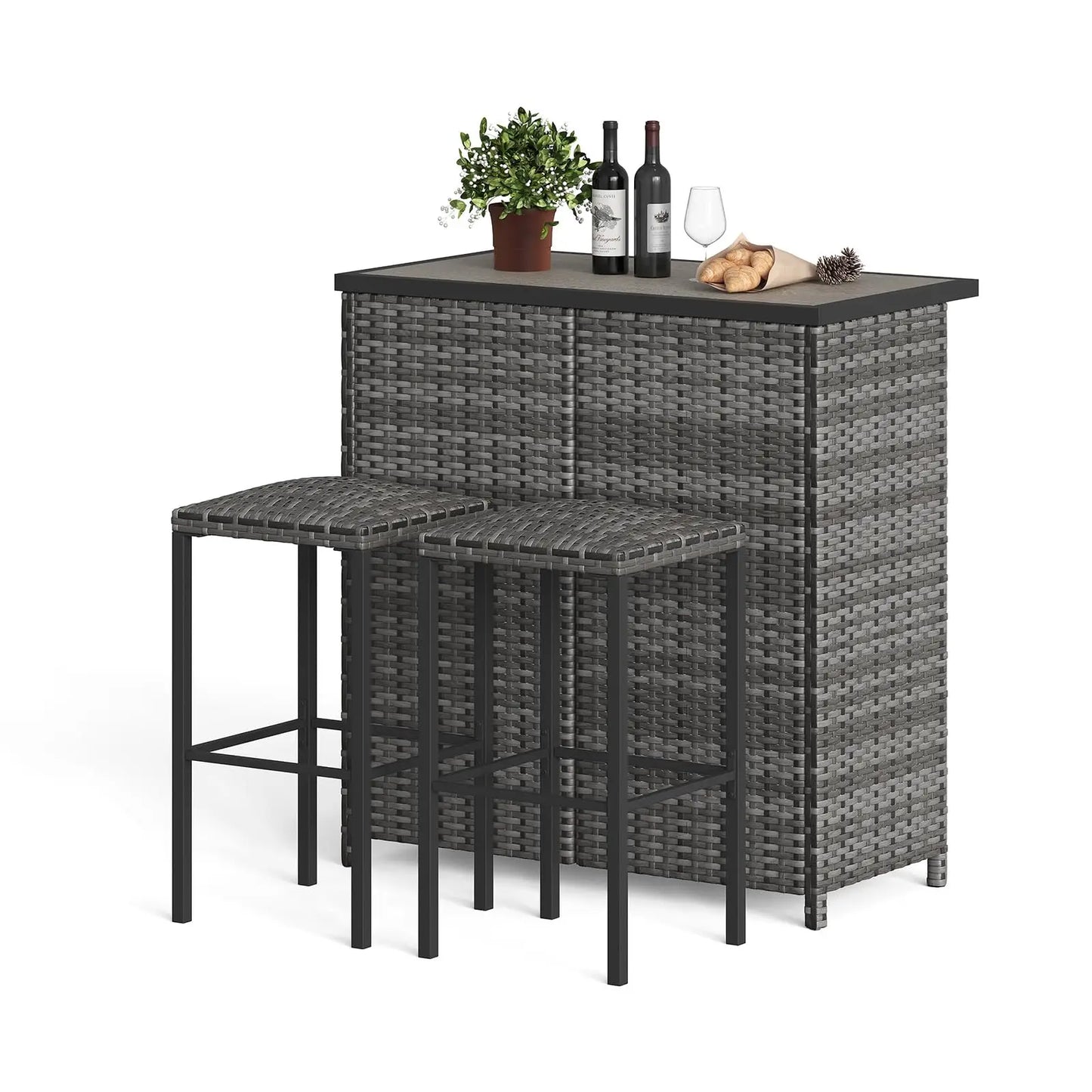 Gartenmoebel Set Metall 3-teilig – Klappbare Balkonmoebel Sitzgruppe fuer Garten & Terrasse