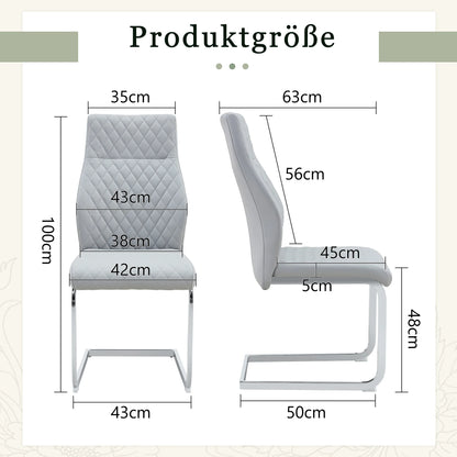 Esszimmerstuhl 2er Set Grau – Modernes Polsterstuhl Set aus Kunstleder mit Rautensteppung & Silbergestell