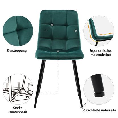 Esszimmerstuhl 4er Set Gruen – Modernes Polsterstuhl Set aus Samt & Metallbeinen bis 150kg