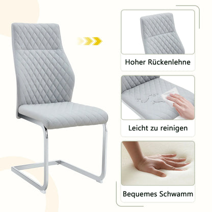 Esszimmerstuhl 2er Set Grau – Modernes Polsterstuhl Set aus Kunstleder mit Rautensteppung & Silbergestell