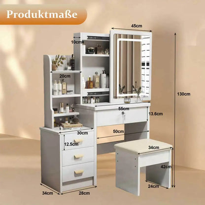 Schminktisch mit Spiegel und Hocker – Moderner Frisiertisch aus Holz mit Stauraum für das Schlafzimmer