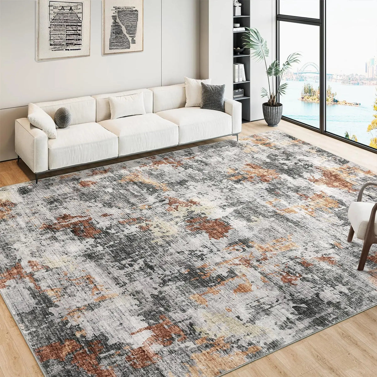 Moderner Teppich 160x220cm Waschbar – Abstrakter Kurzflor Teppich für Wohnzimmer & Schlafzimmer