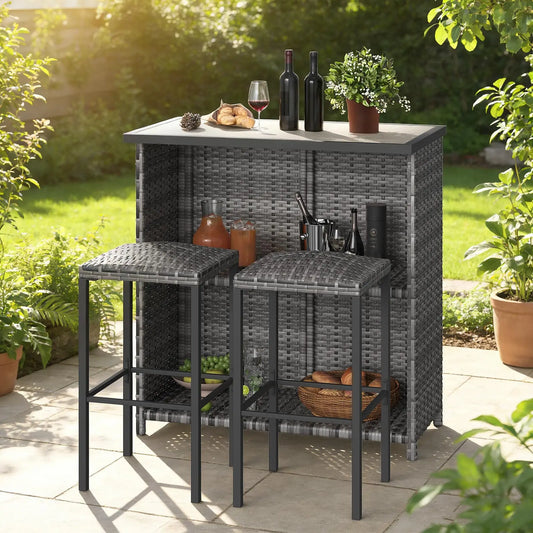 Gartenmoebel Set Metall 3-teilig – Klappbare Balkonmoebel Sitzgruppe fuer Garten & Terrasse