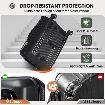 Hartschalen Koffer 20 Zoll Grau – Dehnbares Handgepaeck mit TSA Schloss & 360 Rollen