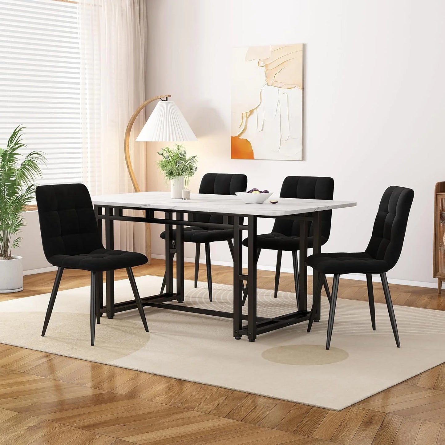 Moderne Esszimmerstühle 4er Set Samt – Ergonomische Küchenstühle Polsterstuhl Metall