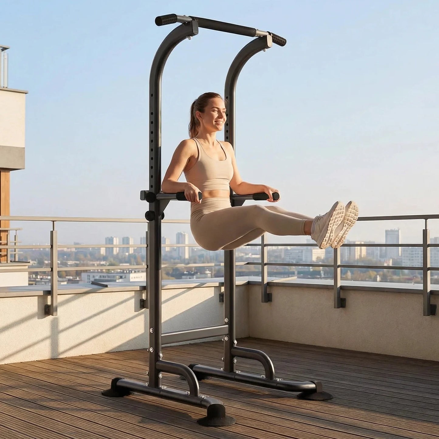 Klimmzugstation Höhenverstellbar – Freistehende Power Tower Dip Station für Homegym bis 150kg